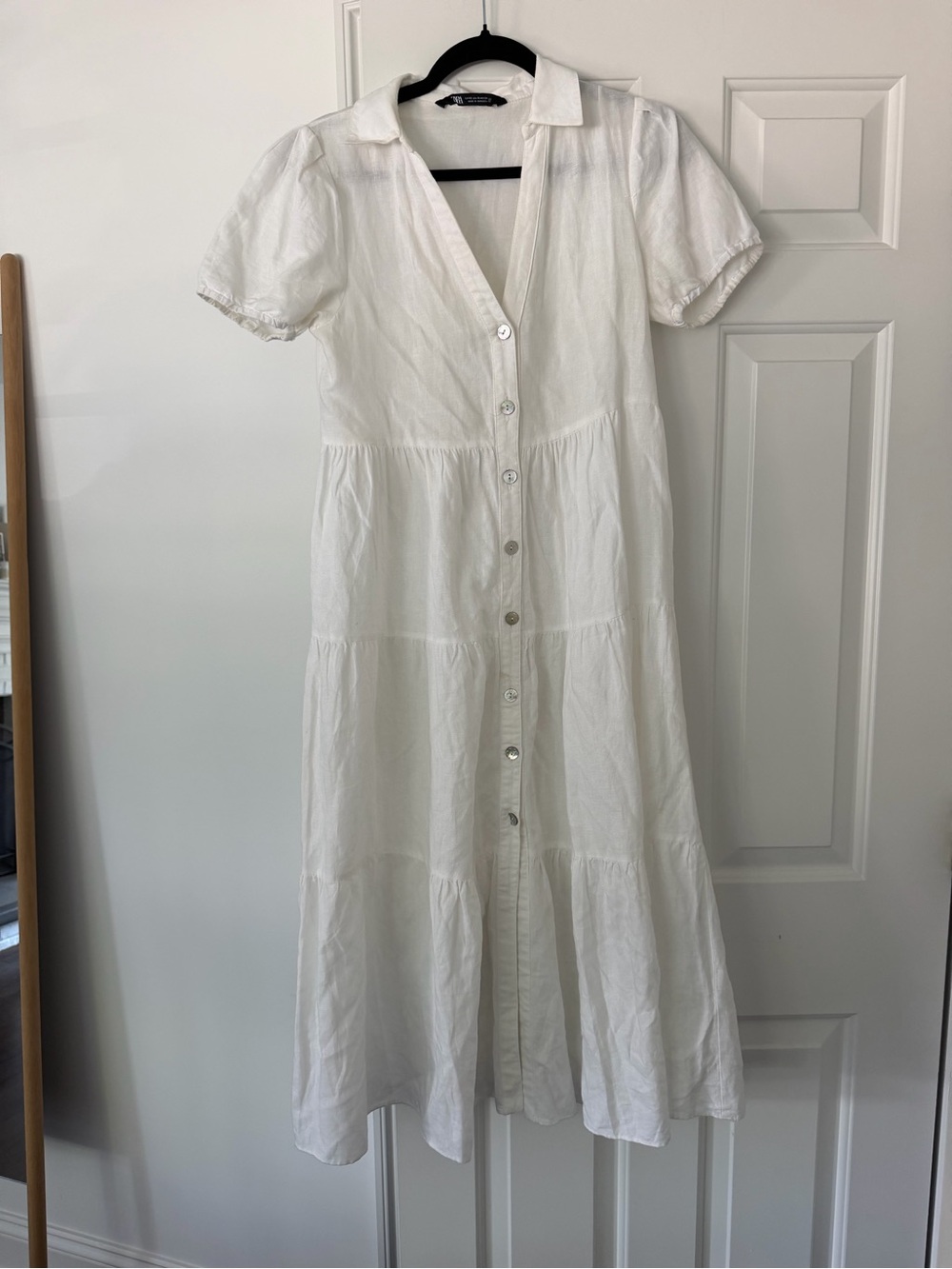 Zara White Tiered Button-Front Midi Dress - Picture 2 of 4